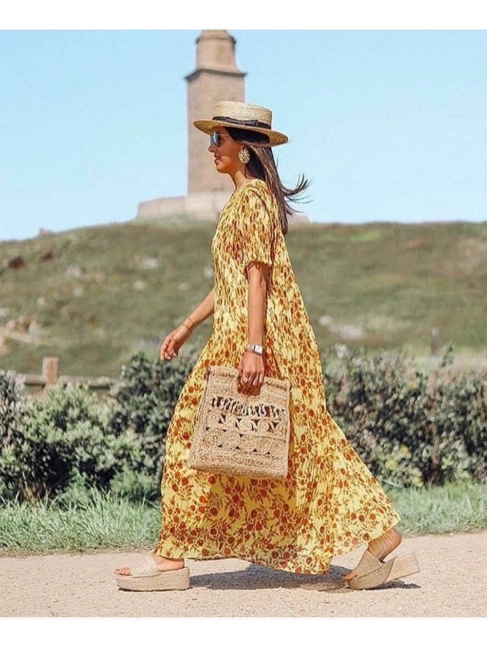 Zara Pleated‎ Floral Dress extra small yellow